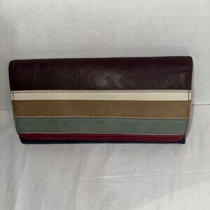 Womens Multicolor Leather Wallet With Zipper & Snap Closure By Relic